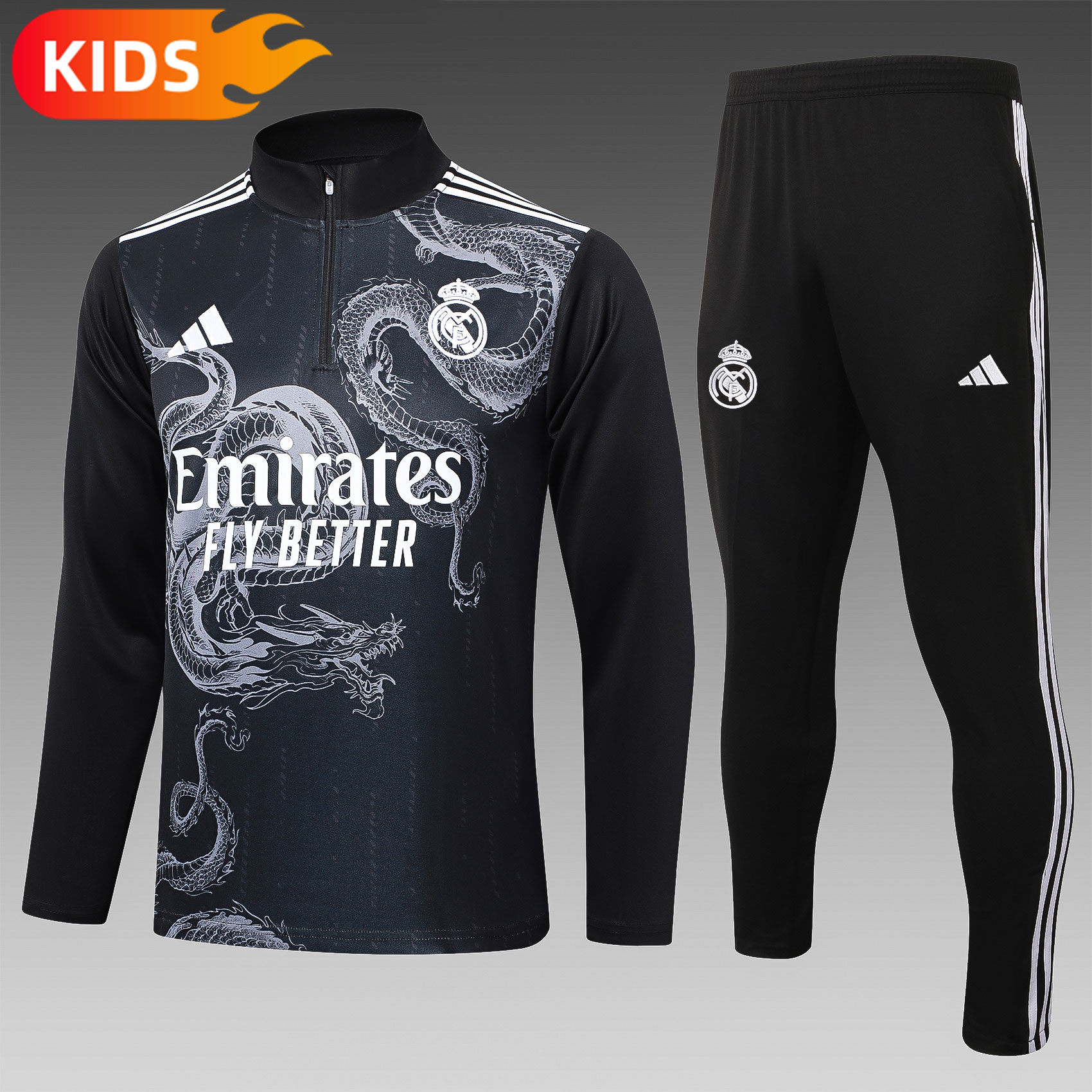 065c61a517c138d65ec06fbfe1bd9927.jpg 2024/2025 Real Madrid Half-Pull Training Wear Black Football Shirt Kids Size - Image 1