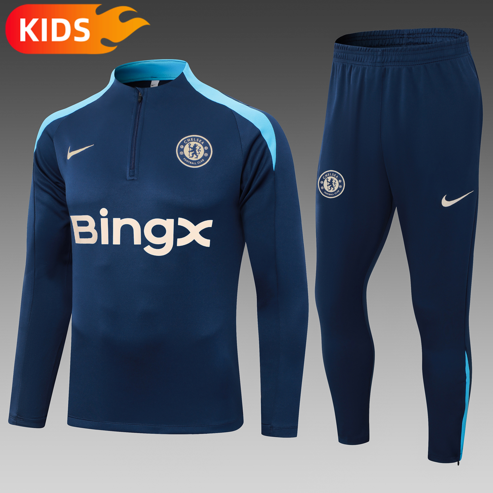 0cbc1f960ec0dc3123d739739f871680.jpg 2024/2025 Chelsea Half-Pull Training Wear Blue Football Shirt Kids Size - Image 1