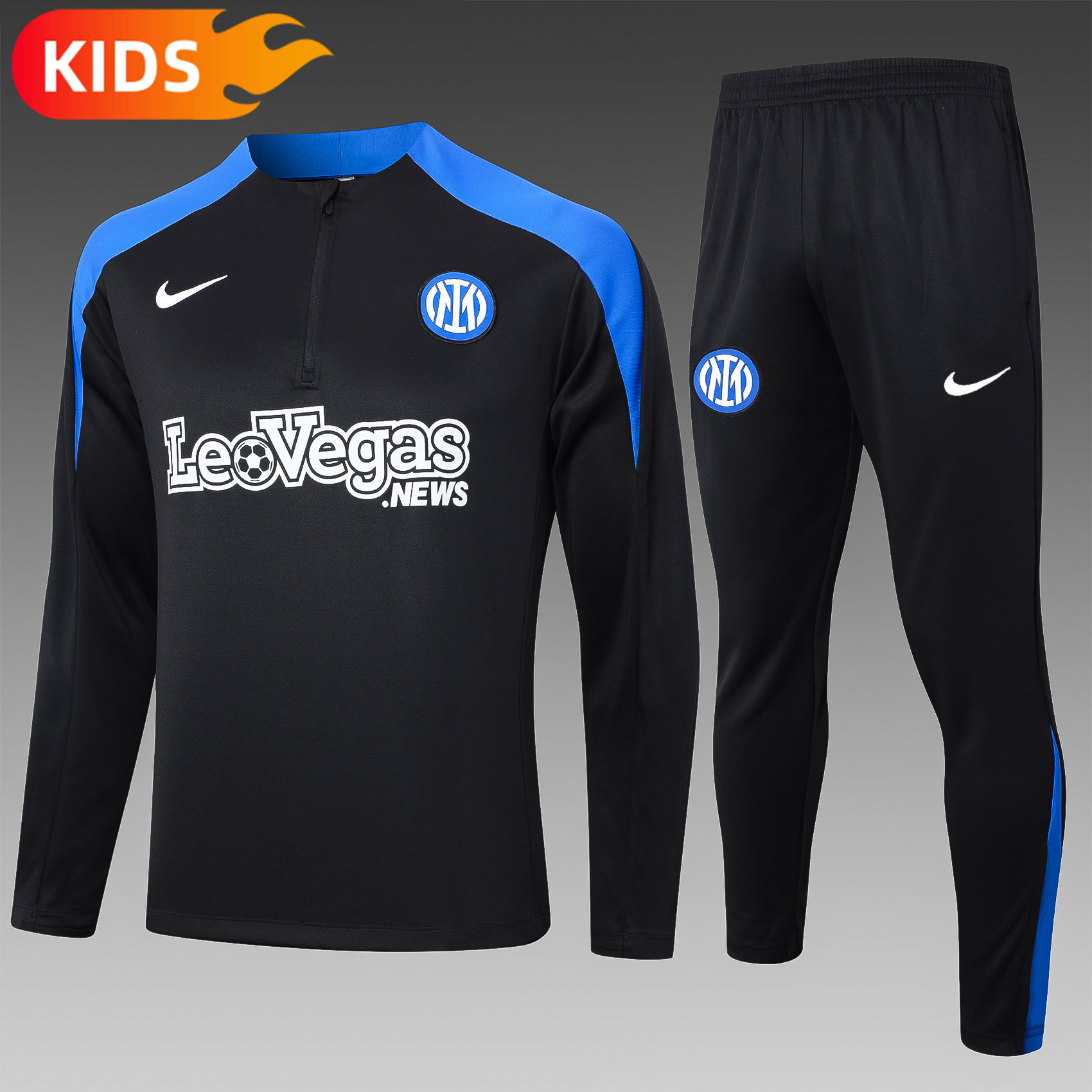 141a14e3715ead7c8b31b9862767854a.jpg 2024/2025 Inter Milan Half-Pull Training Wear Black Football Shirt Kids Size - Image 1