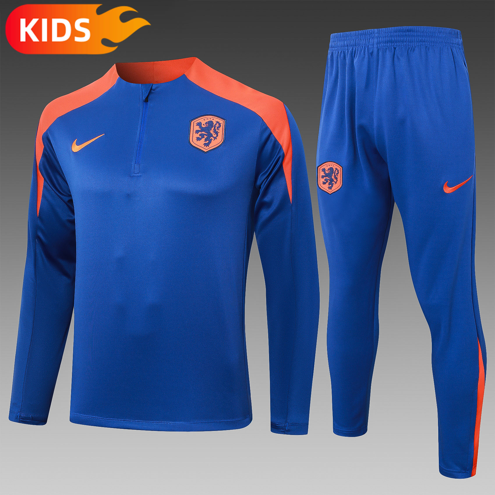 14bcc1fb84dc94532601f31836e1955b.jpg 2024/2025 Netherlands Half-Pull Training Wear Football Shirt Kids Size - Image 1