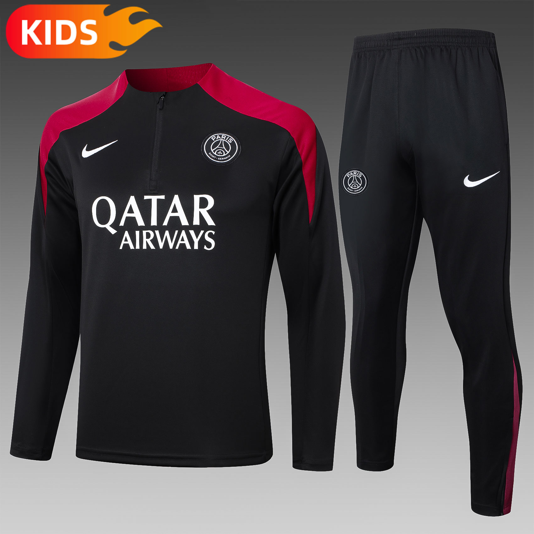 1e4aabbc487d8a1ca23858ab94ed820e.jpg 2024/2025 Paris Saint-Germain Half-Pull Training Wear Black Football Shirt Kids Size - Image 1
