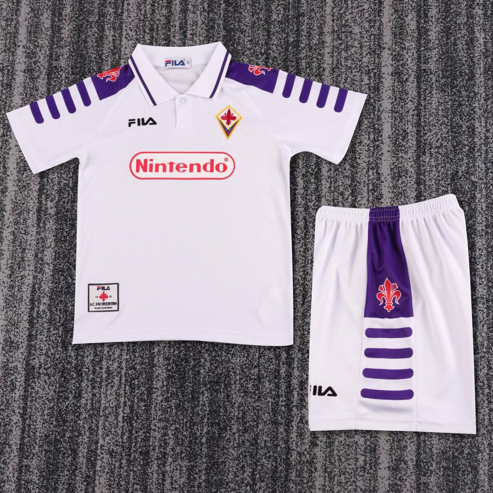 3f04d571bde26bf59bbac262d781d3ed.jpg 1998/1999 Retro Fiorentina Away Football Shirt Kids Size 1:1 Thai Quality - Image 1