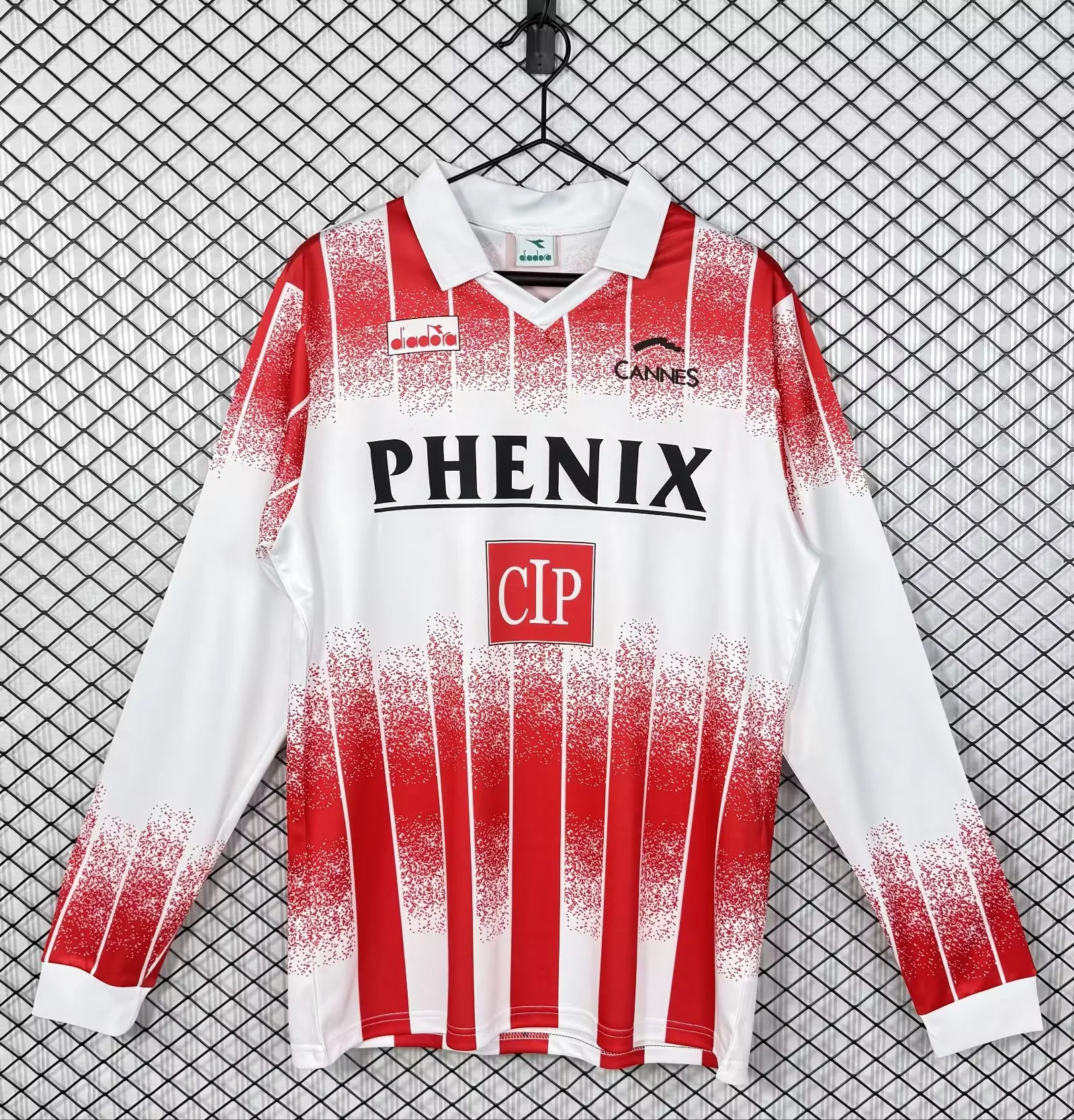 a11abbe8bd298136ba03cb24fca410c5.webp 1991/1992 Long Sleeve Retro AS Cannes Home Football Shirt 1:1 Thai Quality - Image 1