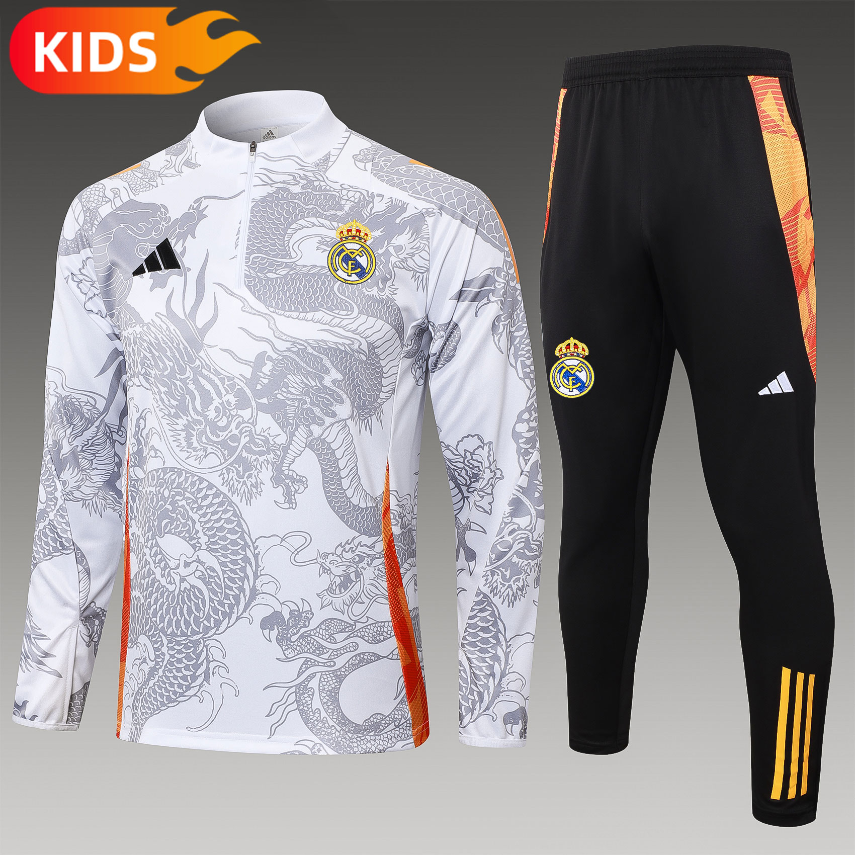 a154a7bccd470f8e0a903f722a912d2b.jpg 2024/2025 Real Madrid Half-Pull Training Wear White Football Shirt Kids Size - Image 1
