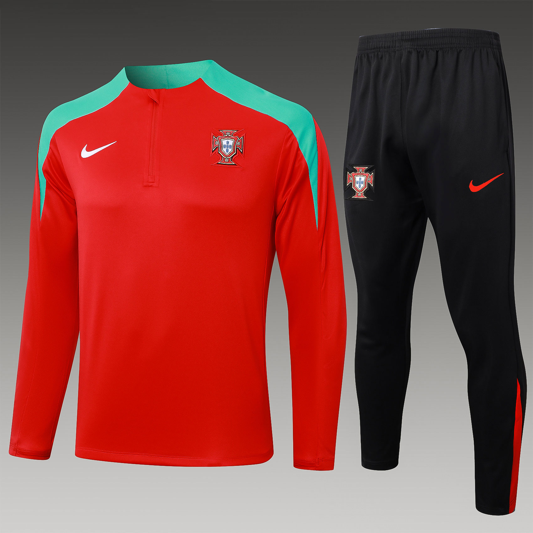 aac3e139551f27b6516df37c2dbb1a3d.jpg 2024/2025 Portugal Half-Pull Training Wear Red Football Shirt - Image 1