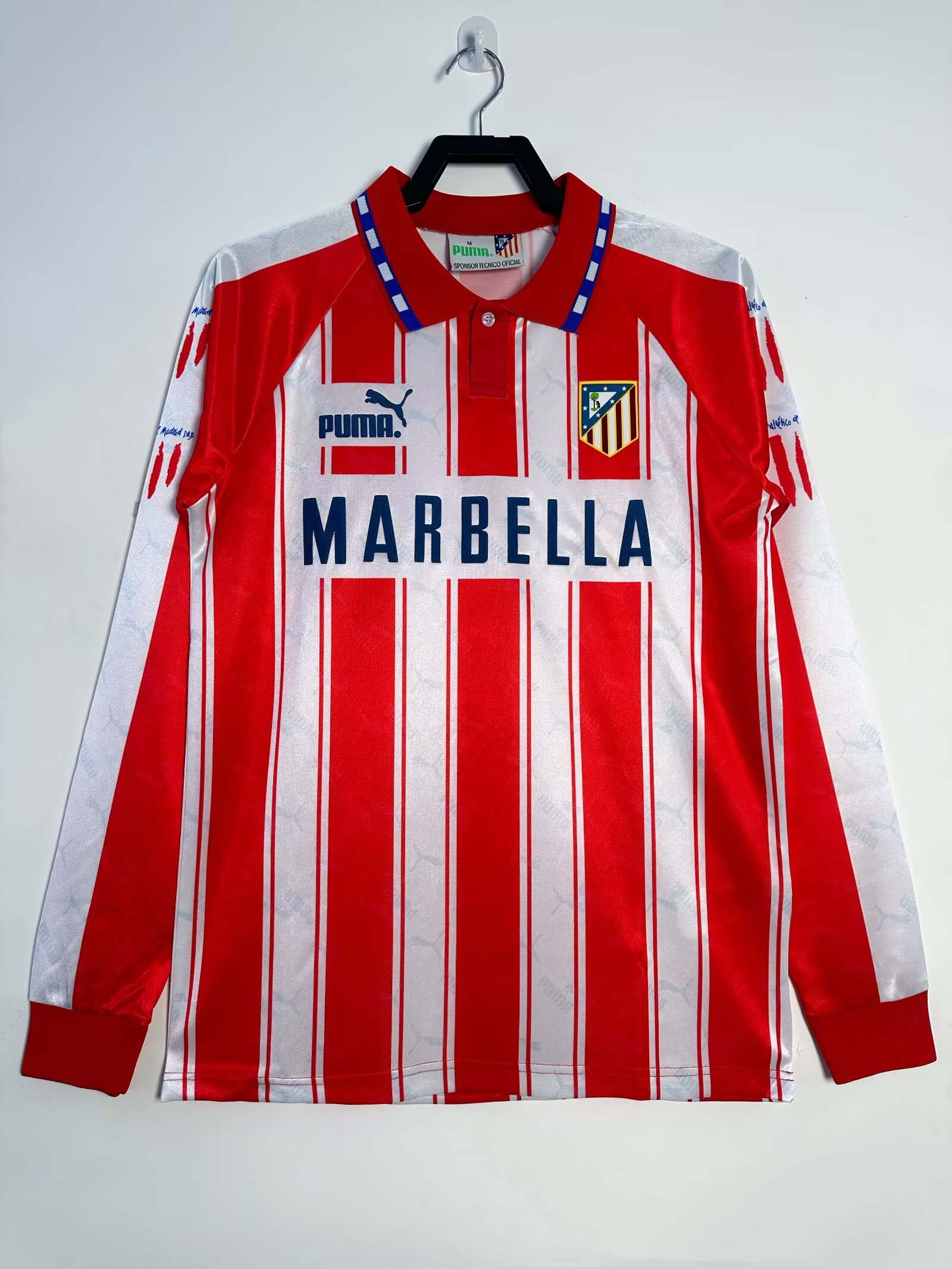 c10953993ca81f6f75fb127f2a7afacd.jpg 1994/1995 Retro Long Sleeve Atletico Madrid Home Football Shirt 1:1 Thai Quality - Image 1