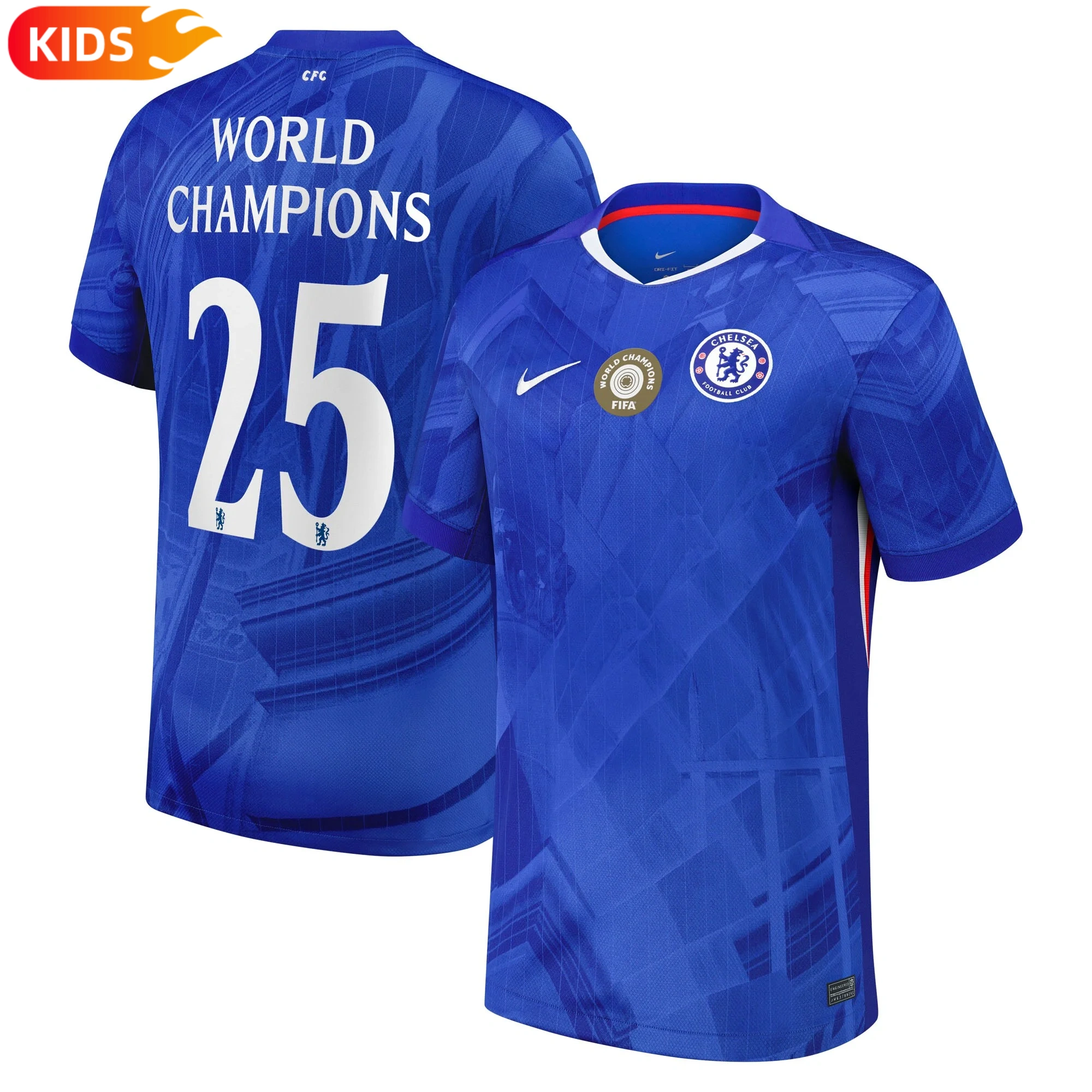 d5c8ea855b676231068346e2c072fb29.webp 2025/2026 Chelsea Home Champions 25 chest badge Football Shirt Kids Size 1:1 Thai Quality - Image 1