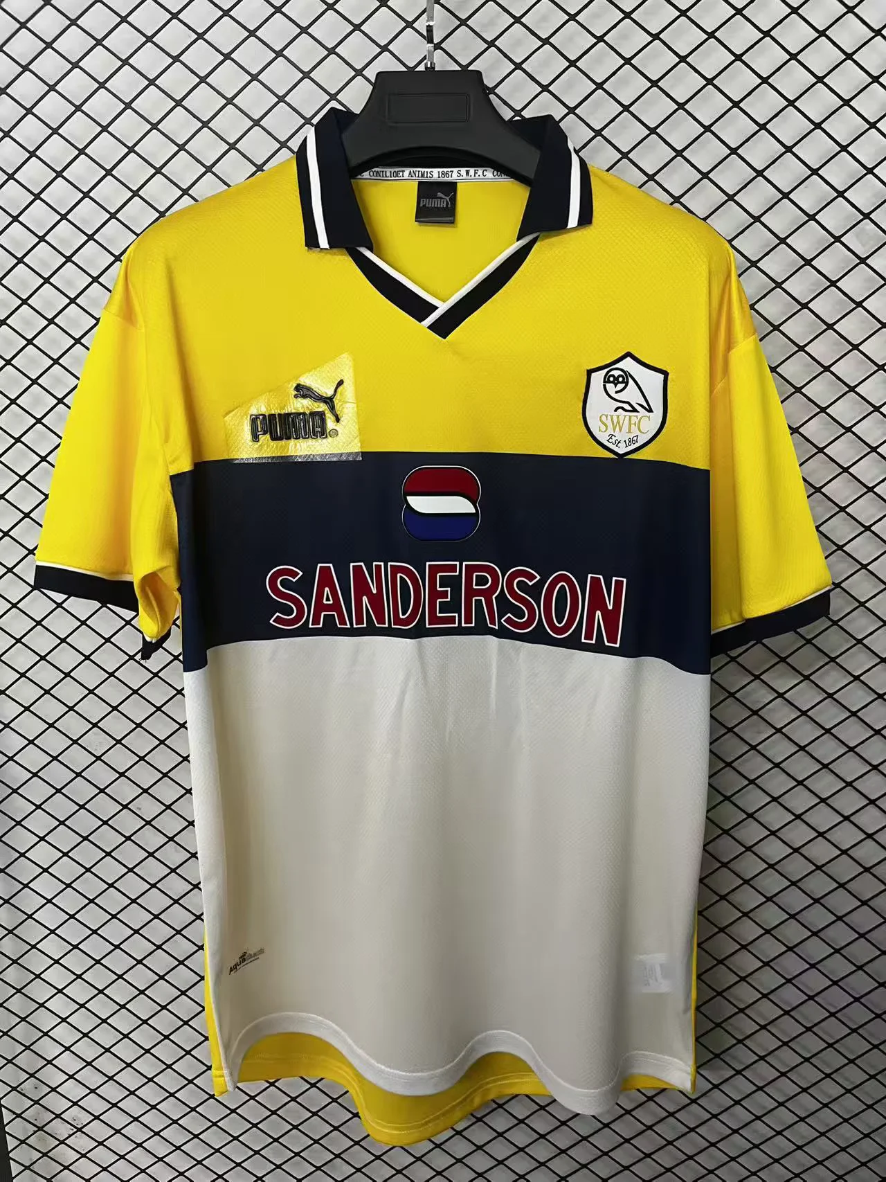 ef73d8698ae4e142174dc5e58c769443.webp 1999 Retro Sheffield Wednesday Away Football Shirt 1:1 Thai Quality - Image 1