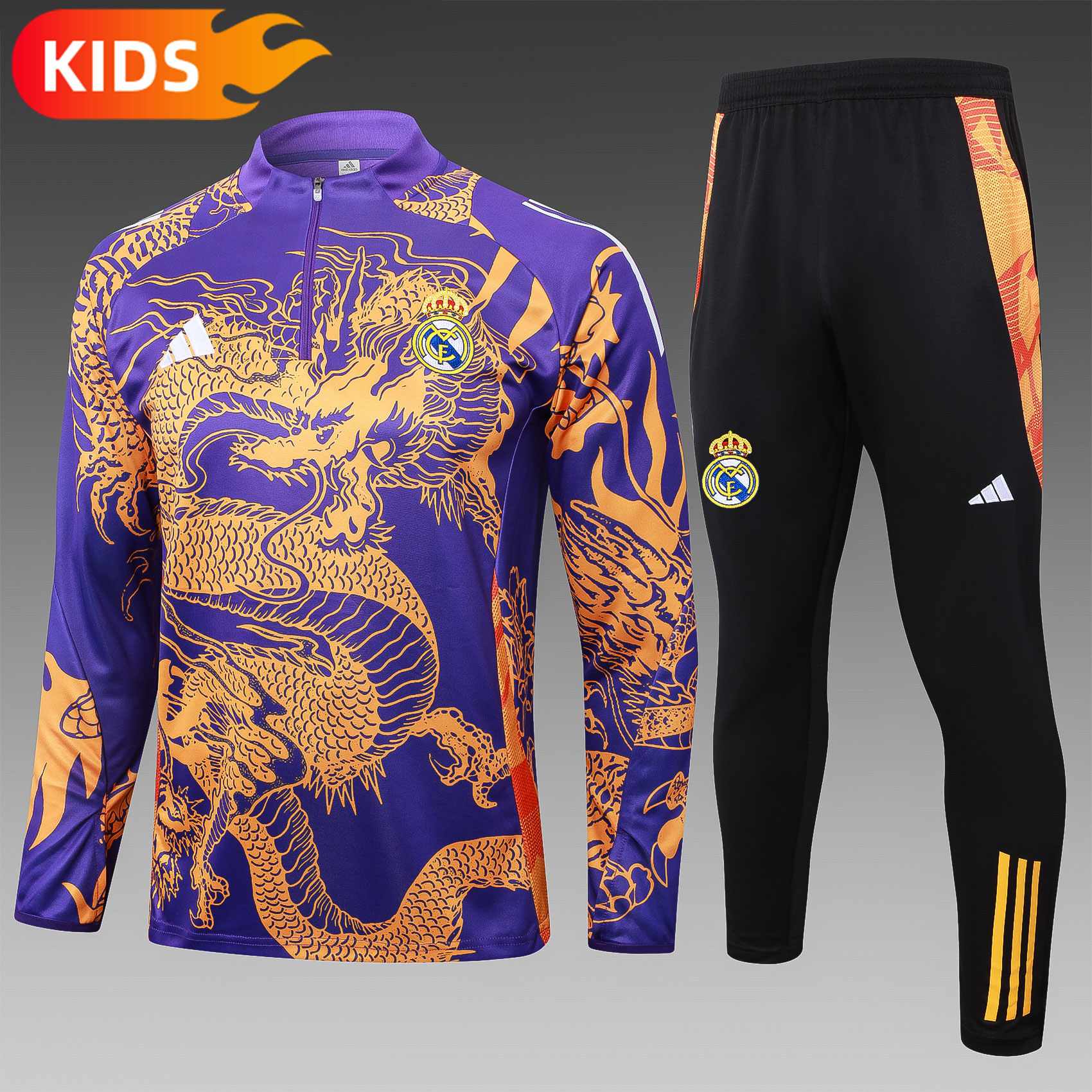 f1748f9932011b620758e24a416ab2de.jpg 2024/2025 Real Madrid Half-Pull Training Wear Purple Football Shirt Kids Size - Image 1