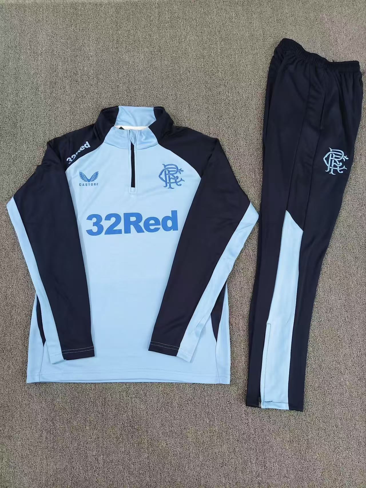 f6e17d60b9b5e29393e36c445a4b1974.jpg 2025/2026 Rangers Half-Pull Training Suit Football Shirt Kids Size - Image 1