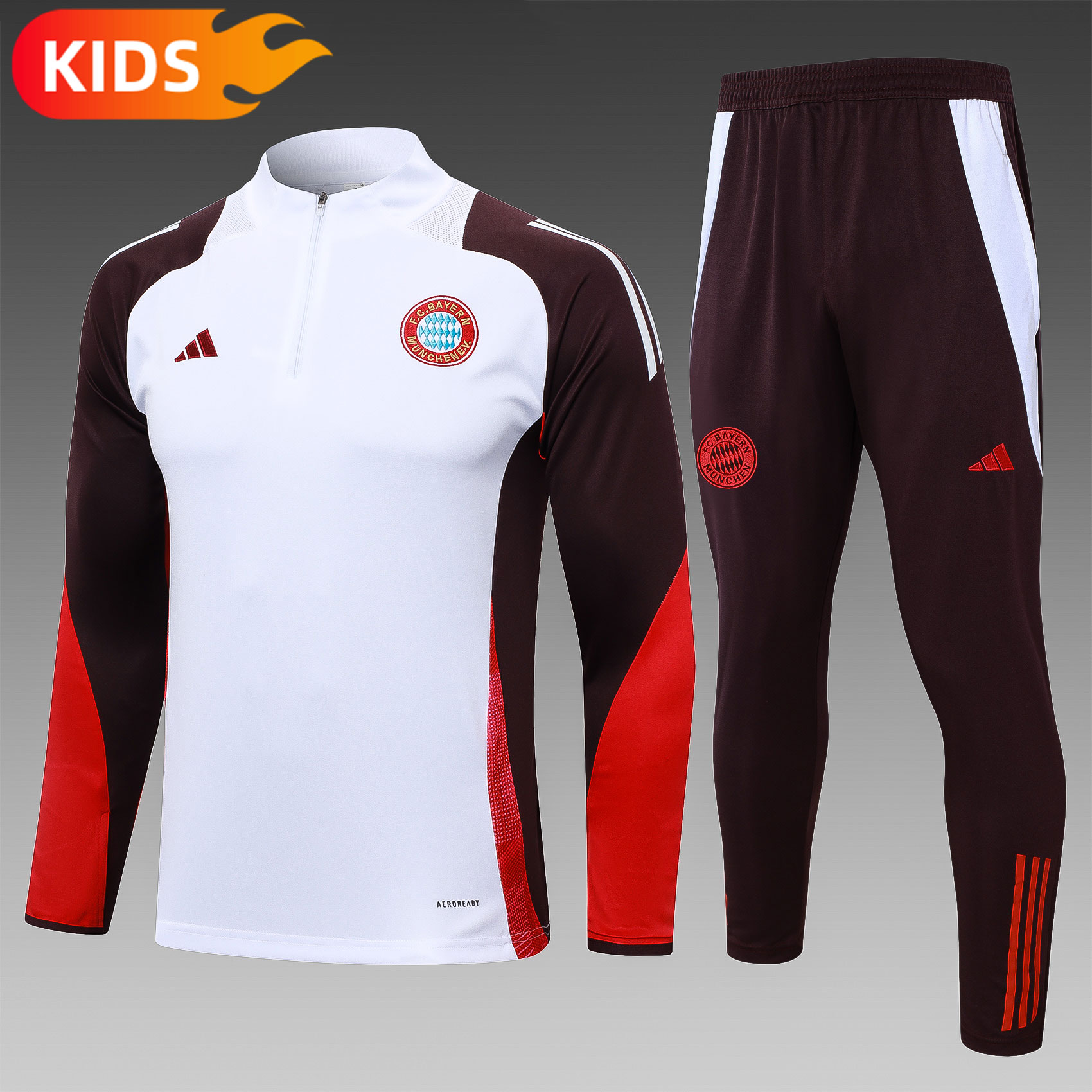 f8985ea5366d57734f306a8eae40ff1b.jpg 2024/2025 Bayern Munchen Half-Pull Training Wear White Football Shirt Kids Size - Image 1